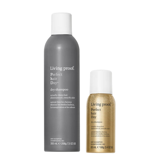 Living Proof Dry Shampoo Bundle Pack showcases clean, refreshed hair for busy mornings.