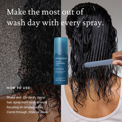 Living Proof Leave-In Conditioning Spray bathroom setup ready for daily routine.