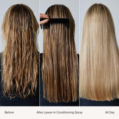 Living Proof Leave-In Conditioning Spray bottle shows lightweight conditioning for easy styling.