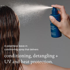 Living Proof Leave-In Conditioning Spray on hair provides detangling and smoother strands.