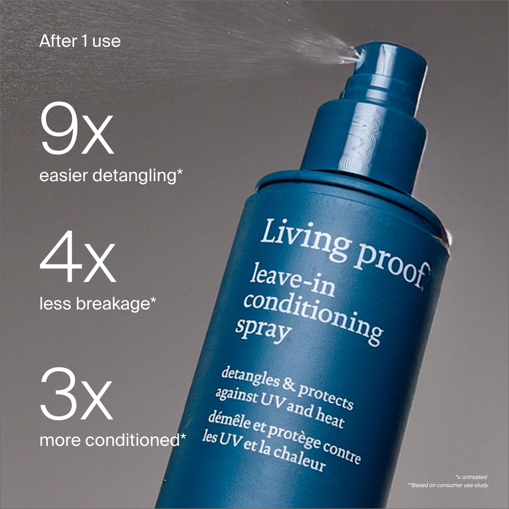 Living Proof Leave-In Conditioning Spray soft hair closeup reveals silky texture.
