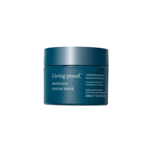 Living Proof Moisture Rescue Mask 8oz jar front view for hydrated, smooth hair.
