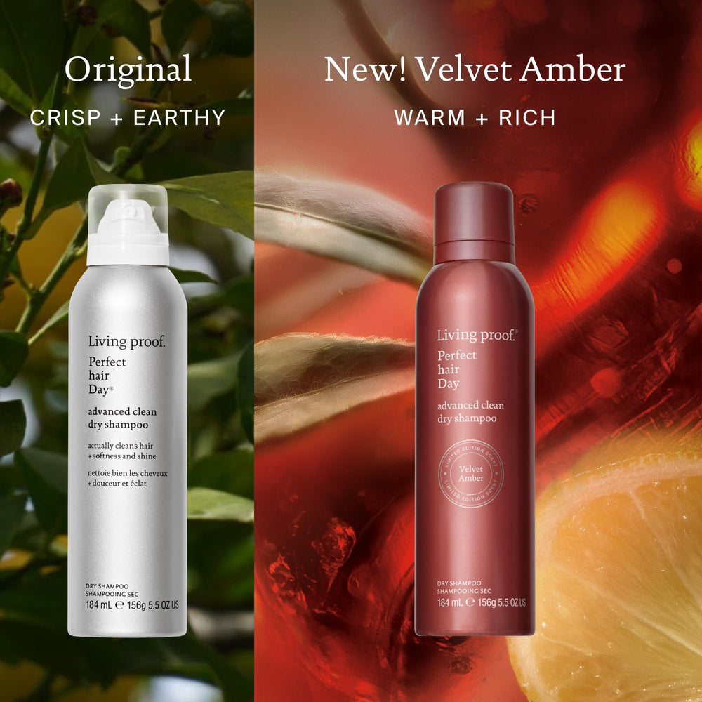 Close detail of packaging for Living Proof Perfect Hair Day Velvet Amber