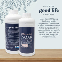 Foot soak setup with Living the Good Life Naturally magnesium soak for bedtime relaxation.