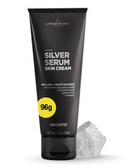 Livingood Daily Silver Serum Skin Cream packaging shown for daily unscented use