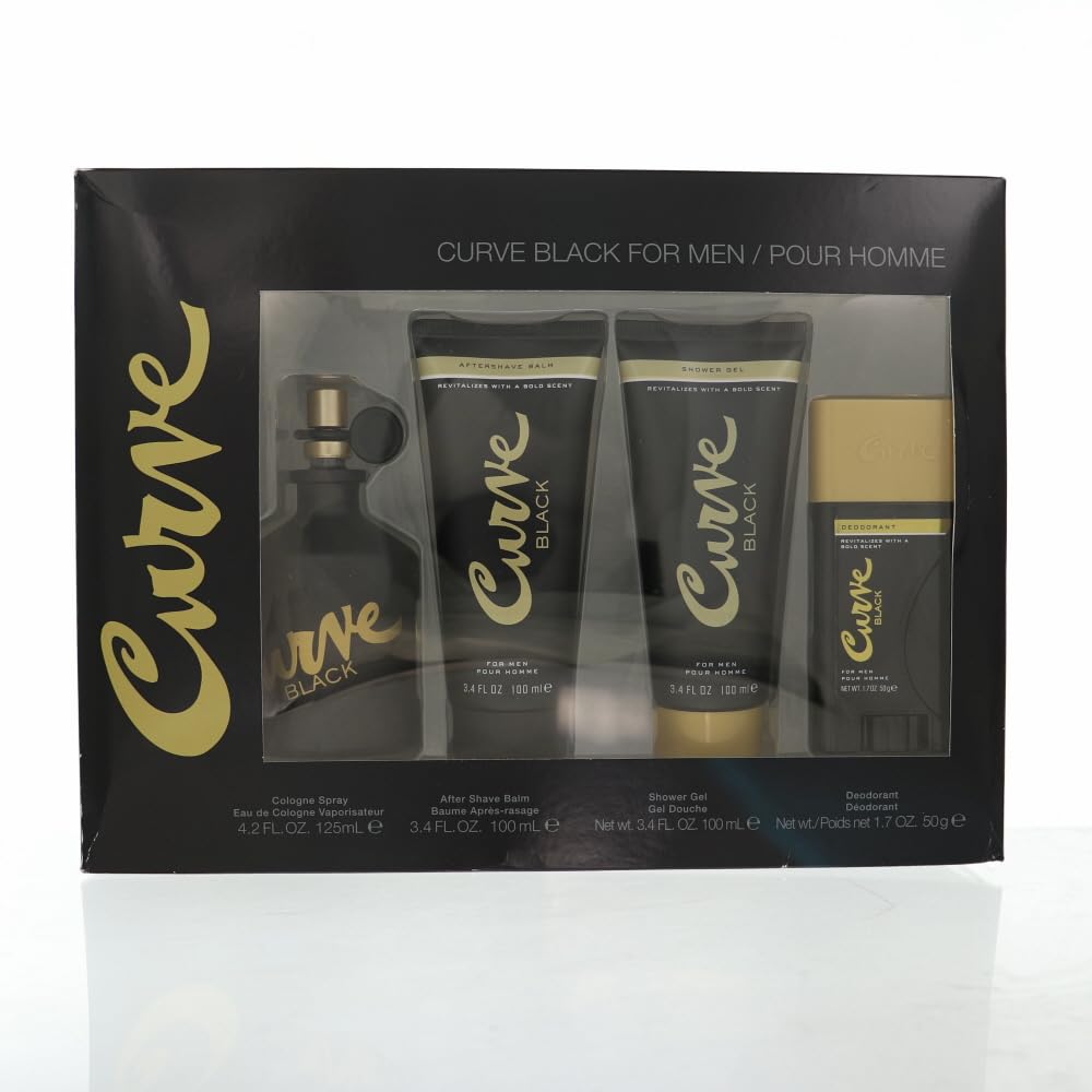 Liz Claiborne Curve Black for Men 4-piece gift set bottle, ideal for travel and daily grooming