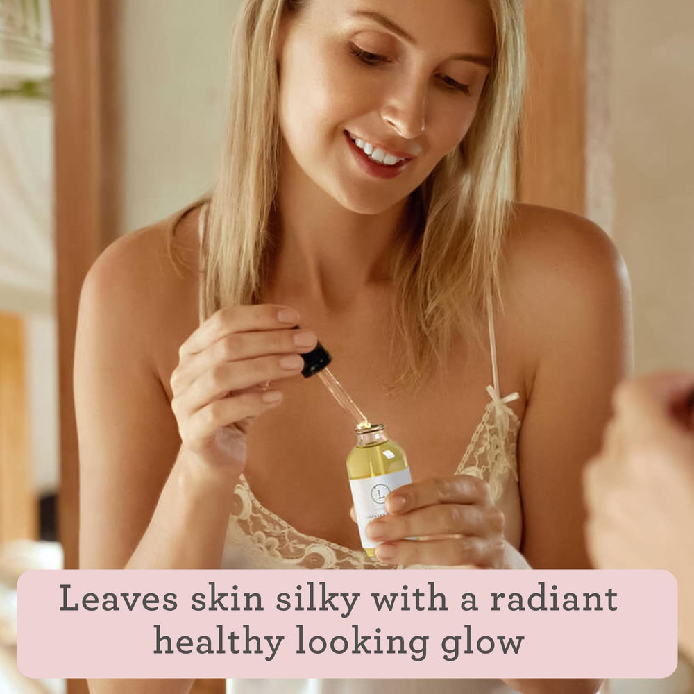 Close-up of Lizush Lavender Body Oil dropper for easy application.