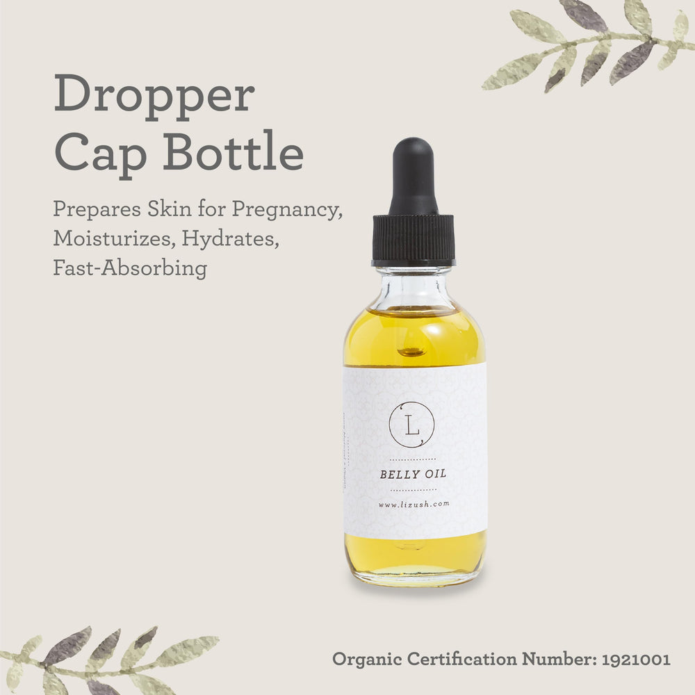 Olive-avocado-rosehip blend in Lizush Belly Oil for plant-based nourishment.