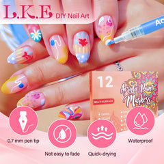 LKE nail art pens fine-tip detail enabling precise lines for intricate designs.