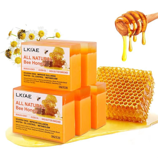 LKI'AE All Natural Honey Soap pack showing three bars for convenient skin nourishment