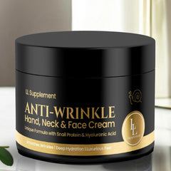LL Supplement Anti-Wrinkle Cream bottle close-up, showcasing premium hydration for facial care.