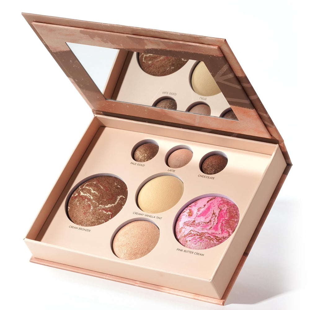 Llasido baked face palette compact display with versatile shade options for easy day-to-night looks.