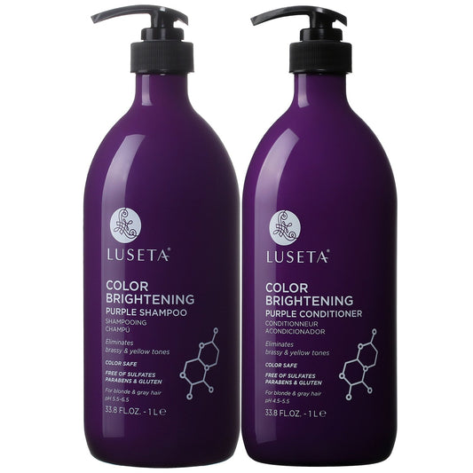 L LUSETA purple shampoo bottle with color-brightening formula for blonde and gray hair