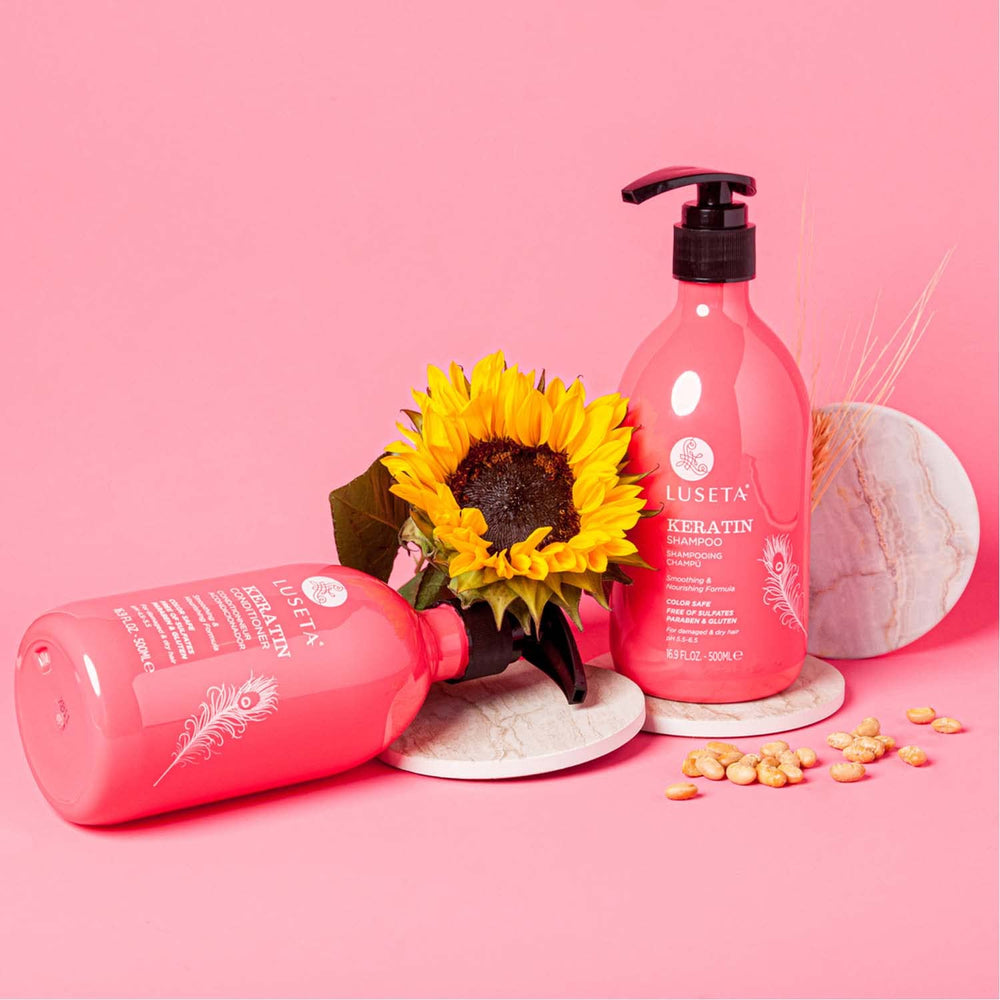 L LUSETA Keratin Conditioner bottle for nourishment and shine.