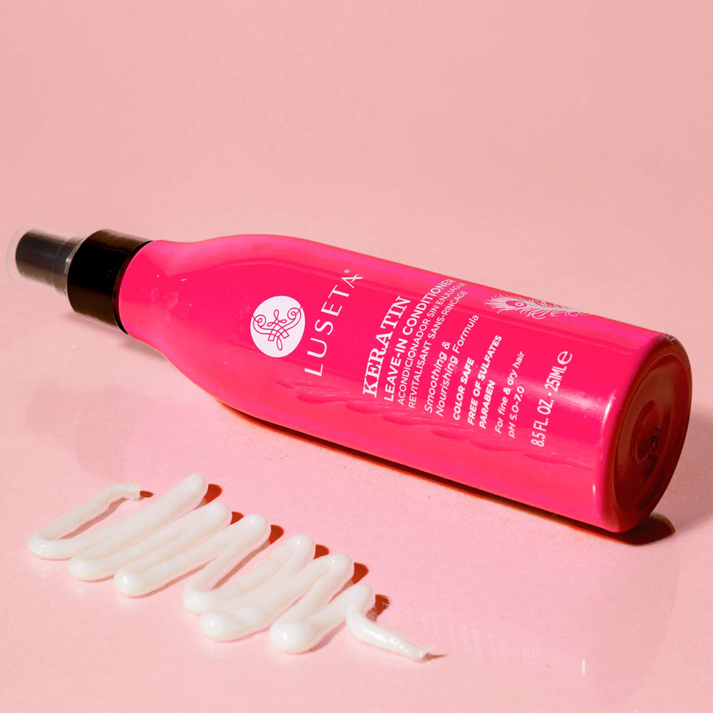 Luseta Keratin Leave-In Conditioner texture close-up highlights silky detangled hair