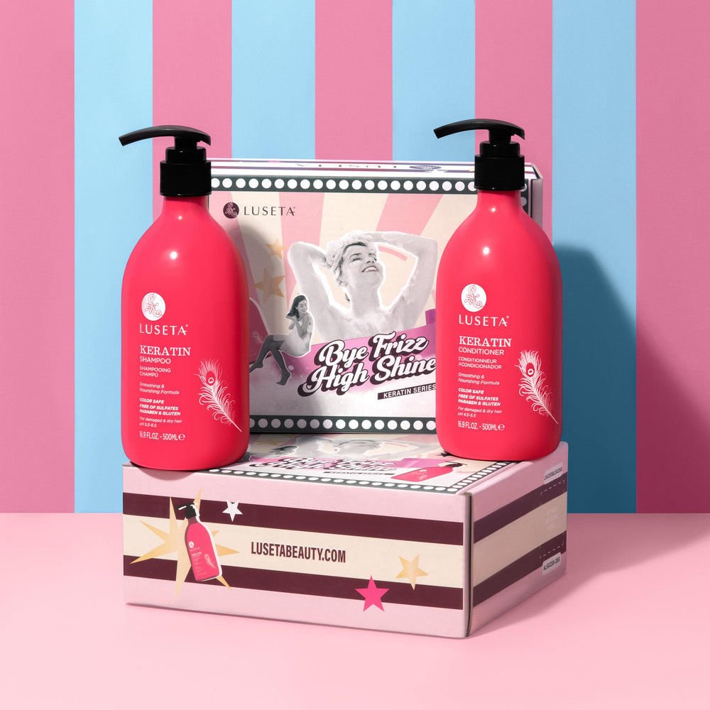 L LUSETA Keratin Shampoo close-up lather promoting cleansing with keratin care.