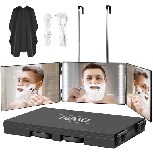 LMZNXCZ LED 3-Way mirror front view with clear lighting for precise grooming