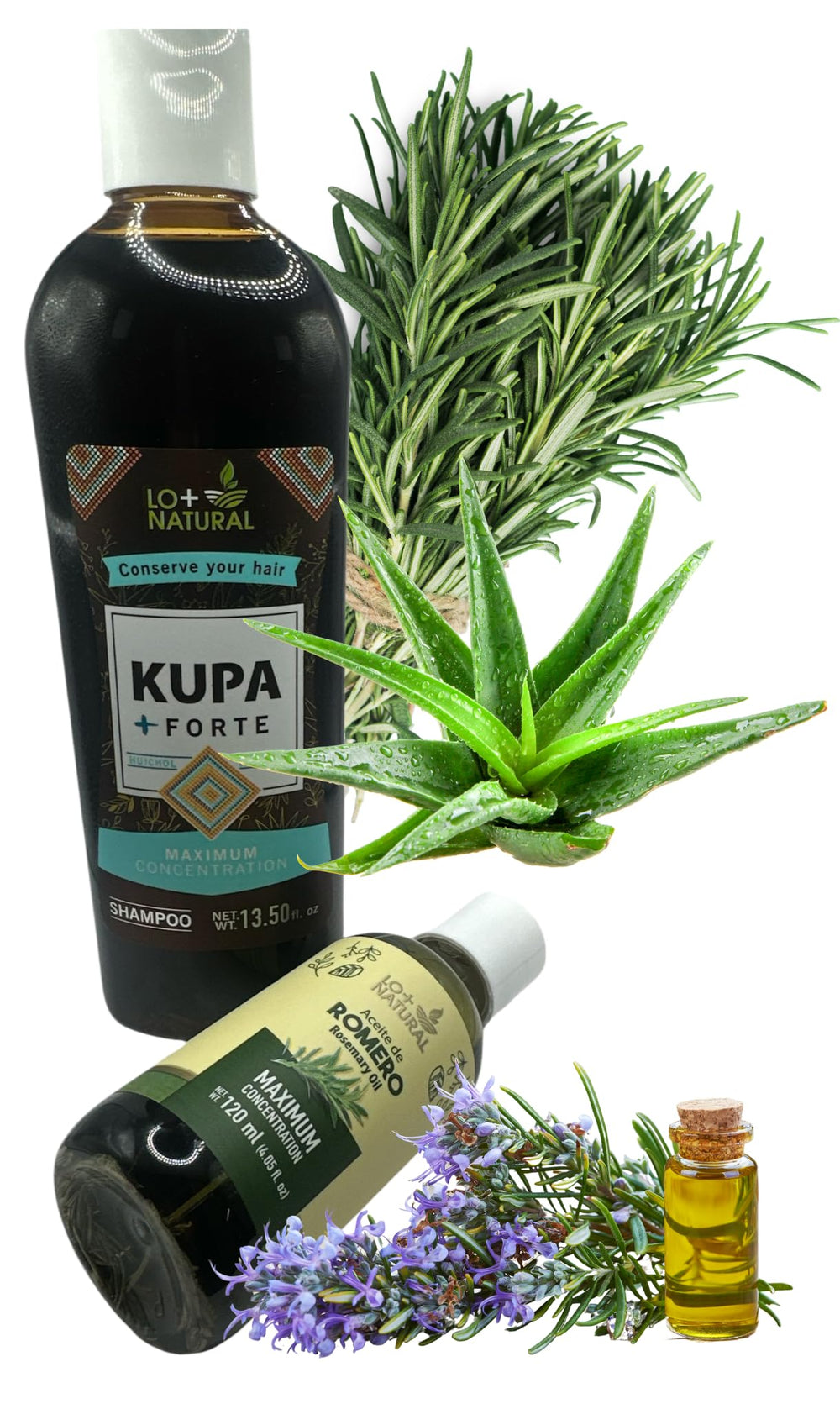 LO+NATURAL rosemary oil dropper emphasizes potent extract for deep nourishment