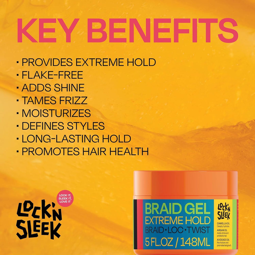 Shiny, sleek finish on braided hair using LOCK'N SLEEK gel