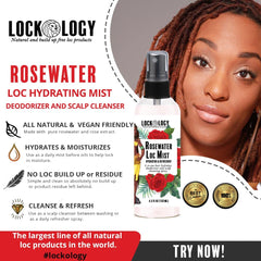 Lockology Rose Water Loc Moisturizer hydrates and refreshes locs.