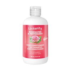 Locsanity Rosewater Peppermint shampoo bottle with soothing scent for daily hair care