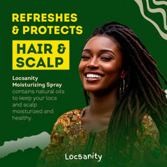 Locsanity Rosewater Peppermint Spray in bathroom scene for daily scalp refresh.