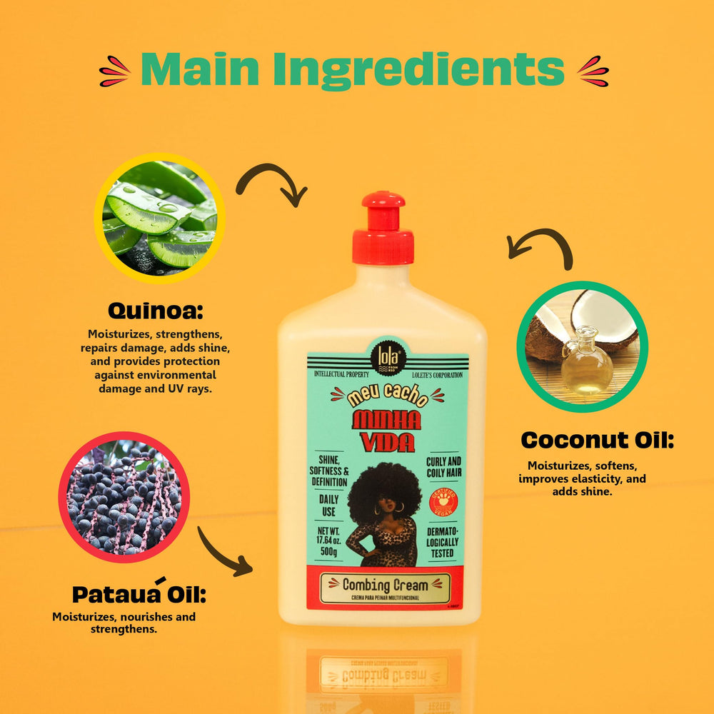 Lola From Rio Meu Cacho Minha Vida packaging showing hydration benefits.