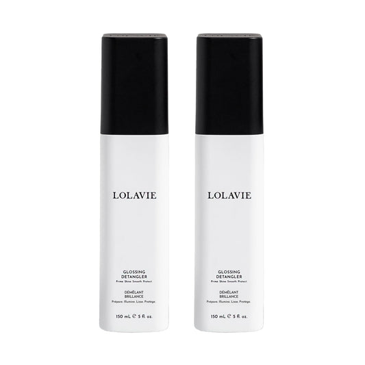 LolaVie Glossing Detangler bottle shows sleek packaging with color-safe hydration