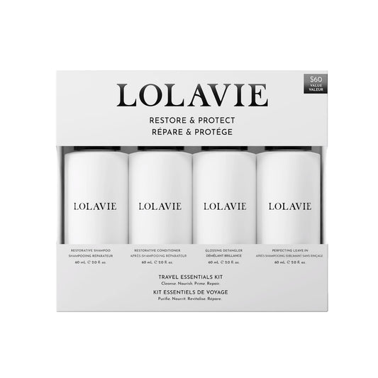 LolaVie Restorative Shampoo travel-size bottle for gentle cleansing and color-safe care.