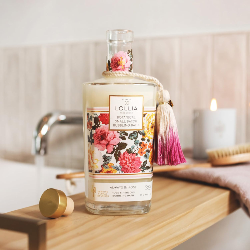 LOLLIA Always in Rose packaging conveys a premium home spa vibe.