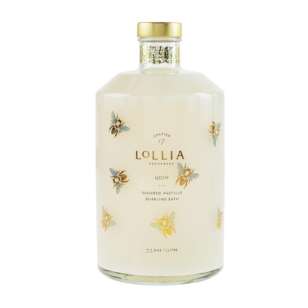 LOLLIA Wish Bubble Bath bottle with vanilla bean scent for relaxing baths.