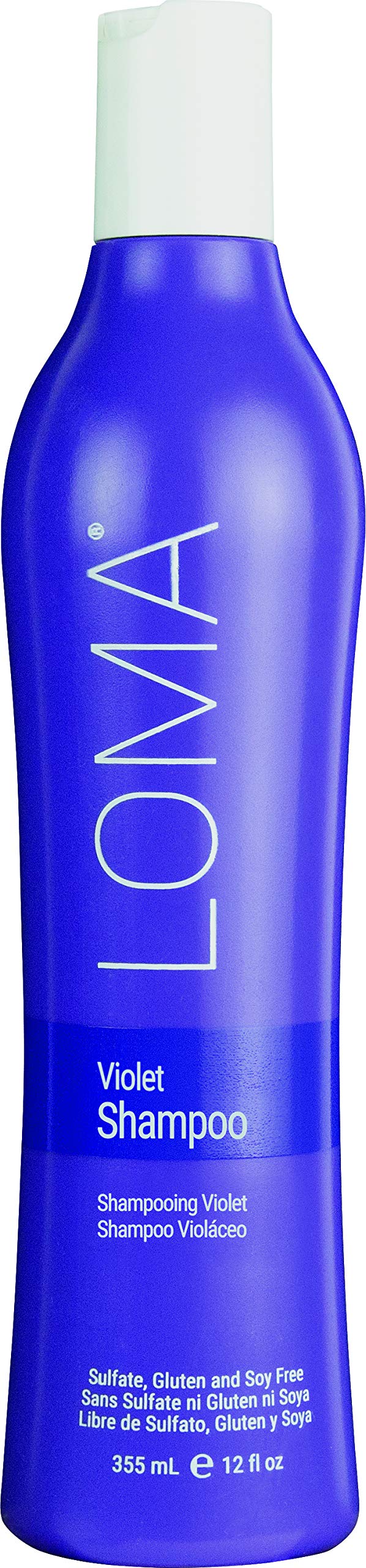 LOMA Violet Shampoo bottle highlighting color-brightening for blondes and greys.