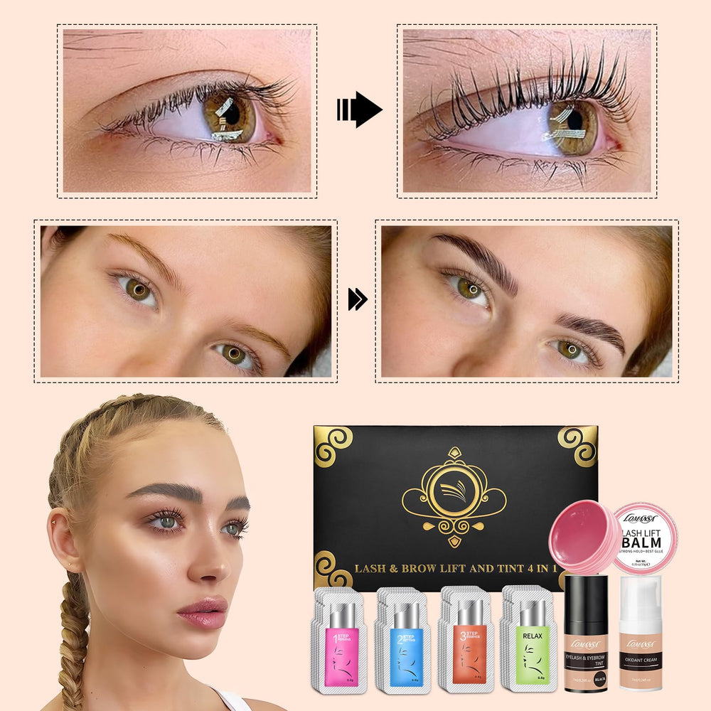 Lomansa instruction card guiding beginners through lash lifting and coloring