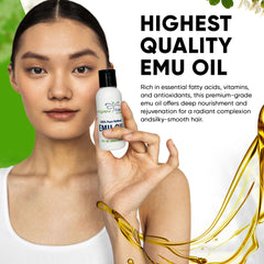 Longview Farms Emu Oil pour demonstrates quick, non-greasy absorption for hair and skin.