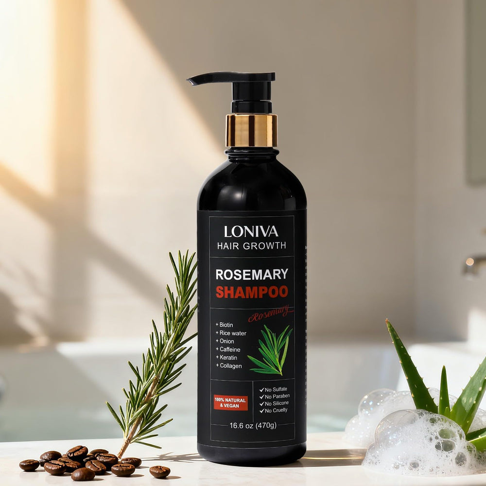 LONIVA shampoo onion extract close-up highlights natural scalp care.
