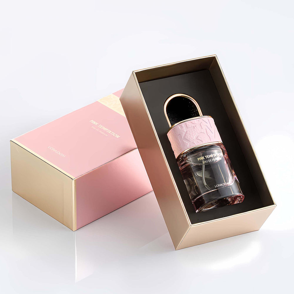 Lonkoom Lock Pink Temptation on purse shows on-the-go fragrance companion