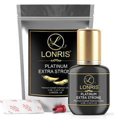 LONRIS black 10ml adhesive bottle for semi-permanent extensions.