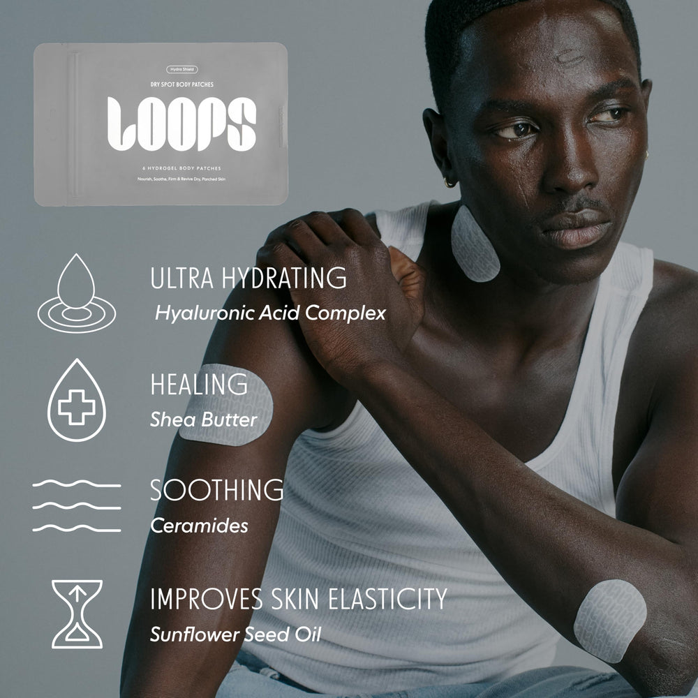 LOOPS HydraShield hydrogel body patch offers easy, targeted moisture for dry or stressed areas.