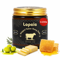 Lopeie upgraded organic tallow balm jar closeup showing rich hydration.