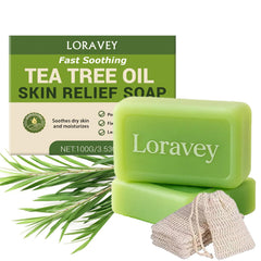 Loravey Tea Tree Soap bar close-up texture showing natural formula for a deep cleanse