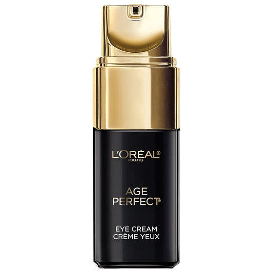 L'Oreal Paris Age Perfect Eye Cream tube close-up for daily hydration and eye-area comfort.