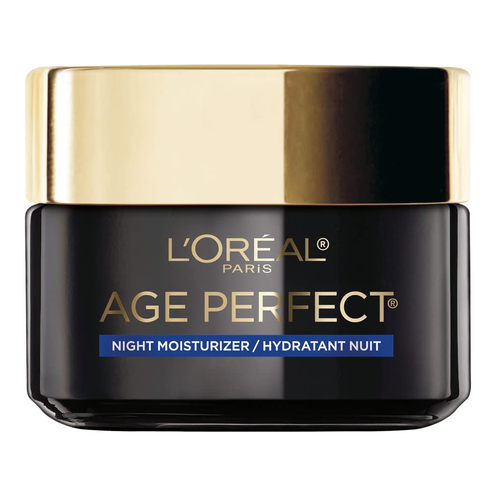 L'Oreal Paris Age Perfect Night Moisturizer jar closeup showing non-greasy formula for sensitive skin