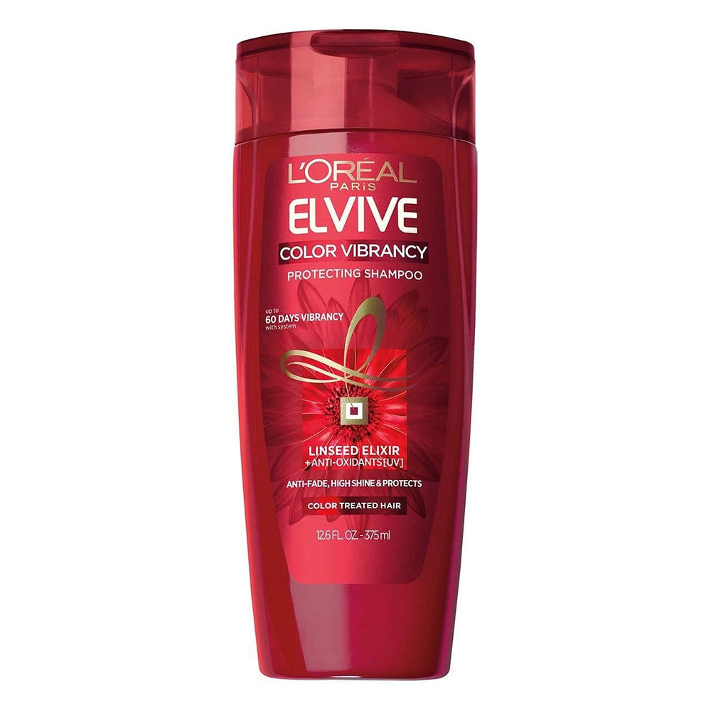 L'Oreal Paris Color Vibrancy Nourishing Shampoo ceramide-arginine complex visual highlighting deep fiber care.