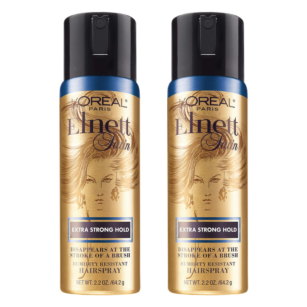 L'Oreal Paris Elnett travel-size hairspray bottle with ultrafine mist for everyday styling.
