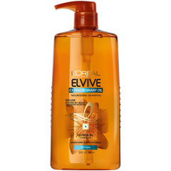 L'Oreal Paris Elvive Extraordinary Oil Shampoo bottle demonstrates lightweight hydration for dry hair.