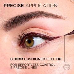 L'Oreal Paris Haute Precision application closeup highlights smooth, long-lasting ink