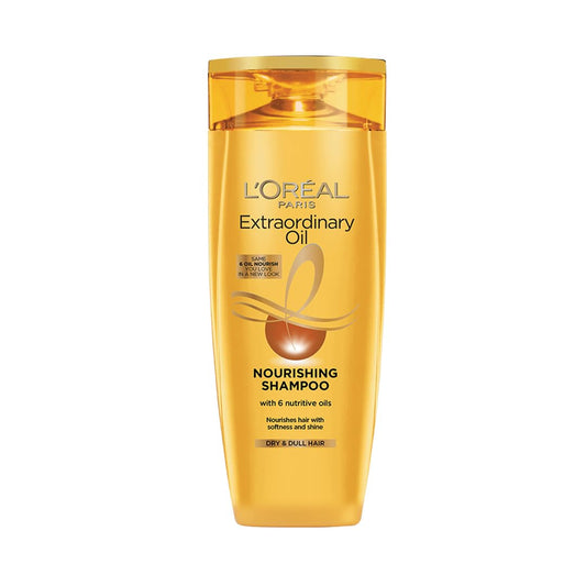 L'Oreal Paris Hex 6 Oil Shampoo bottle promotes weightless nourishment for vibrant hair.