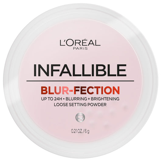 L'Oreal Paris Infallible Blur-fection loose powder packaging closeup for soft blur