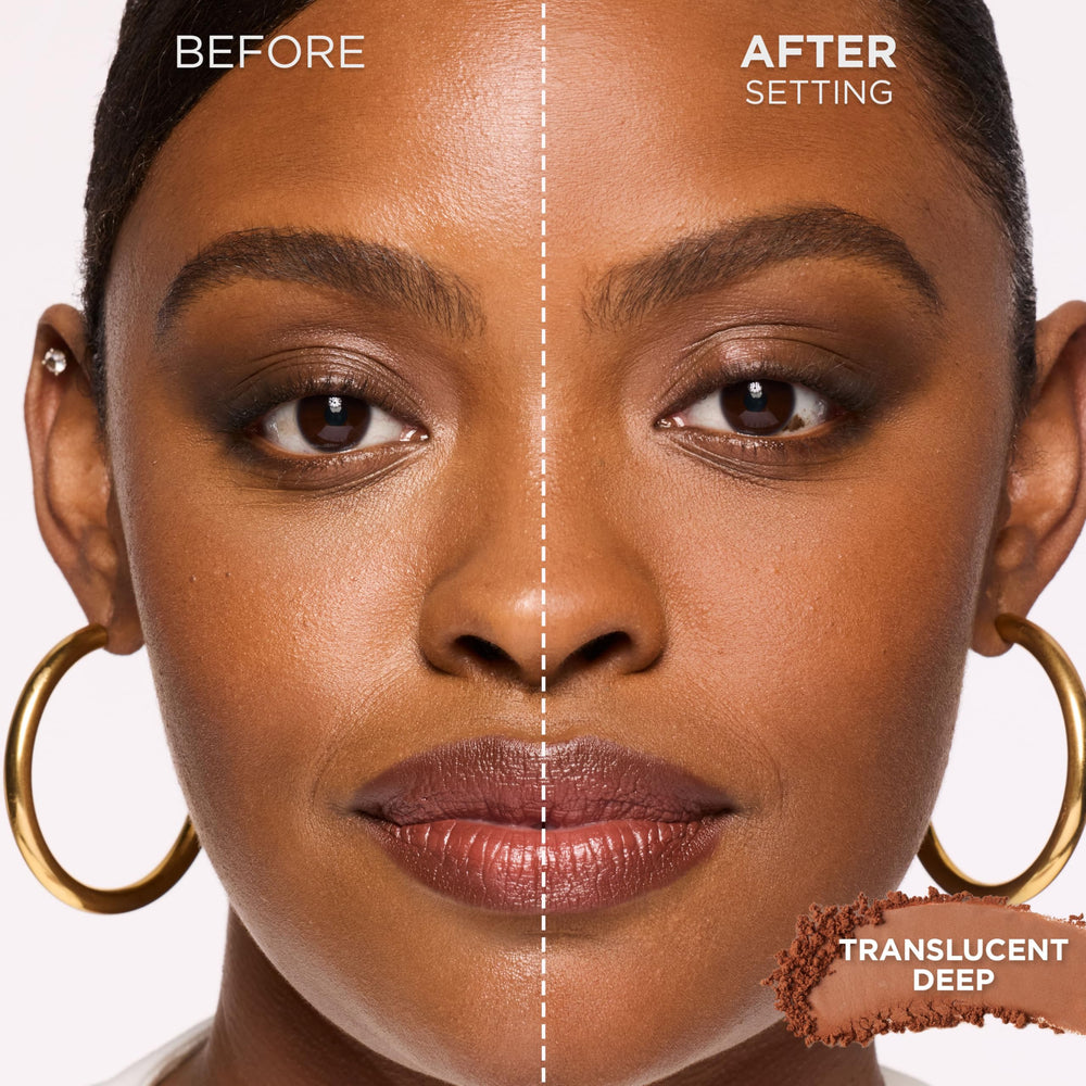 Close-up of Blur-fection powder texture highlighting ultrafine, matte finish.
