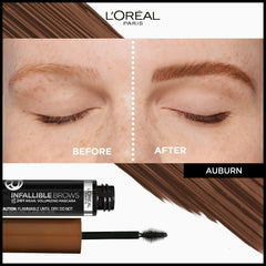 L’Oréal Paris Infallible Brow Mascara in 6R Auburn blends naturally